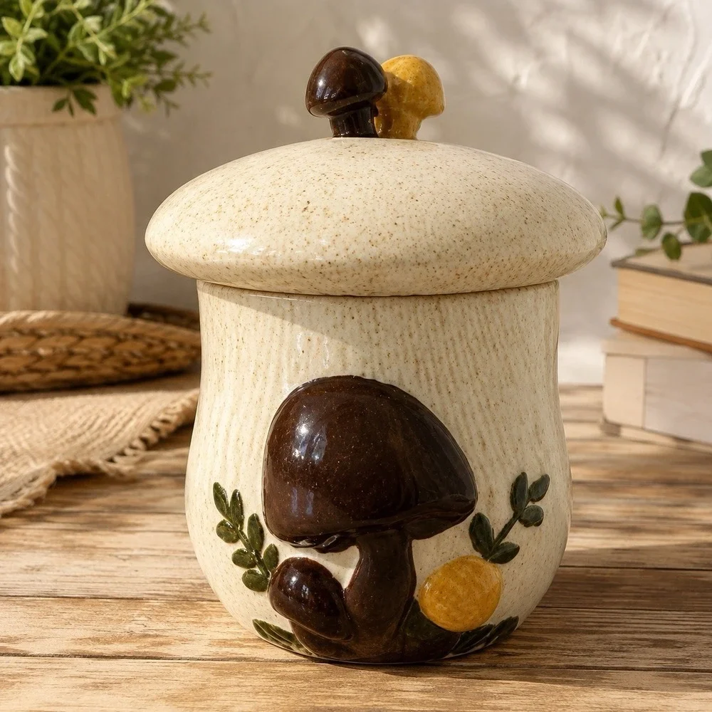 Arnels Large Mushroom Cookie Jar Canister Ceramic 10